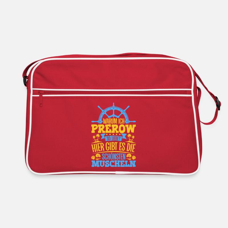 Schöne Muscheln - Warum ich Prerow so liebe - Retro Tasche - Rot/Weiß