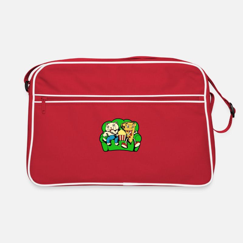 Cat and pizza eat popcorn Retro Bag