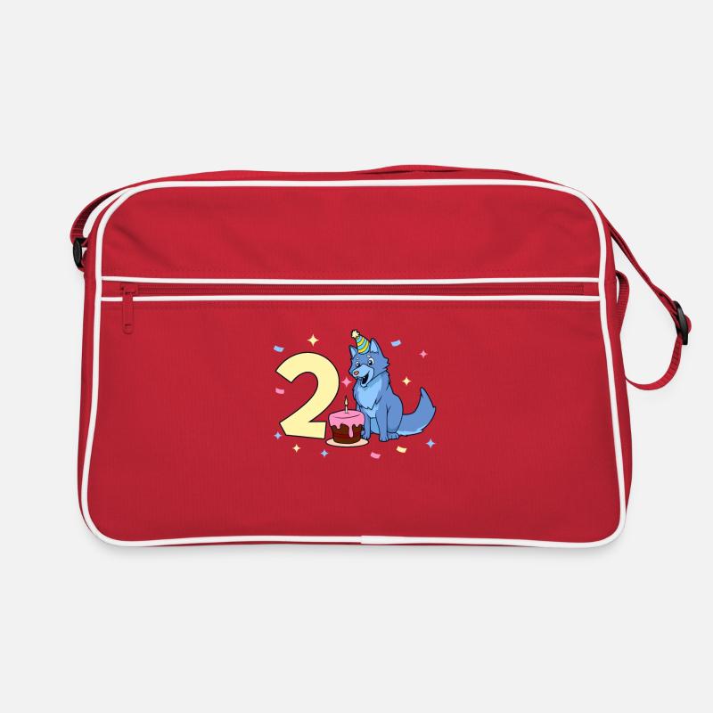 Mit Wolf - Kinder Geburtstag 2 Jahre Retro Tasche