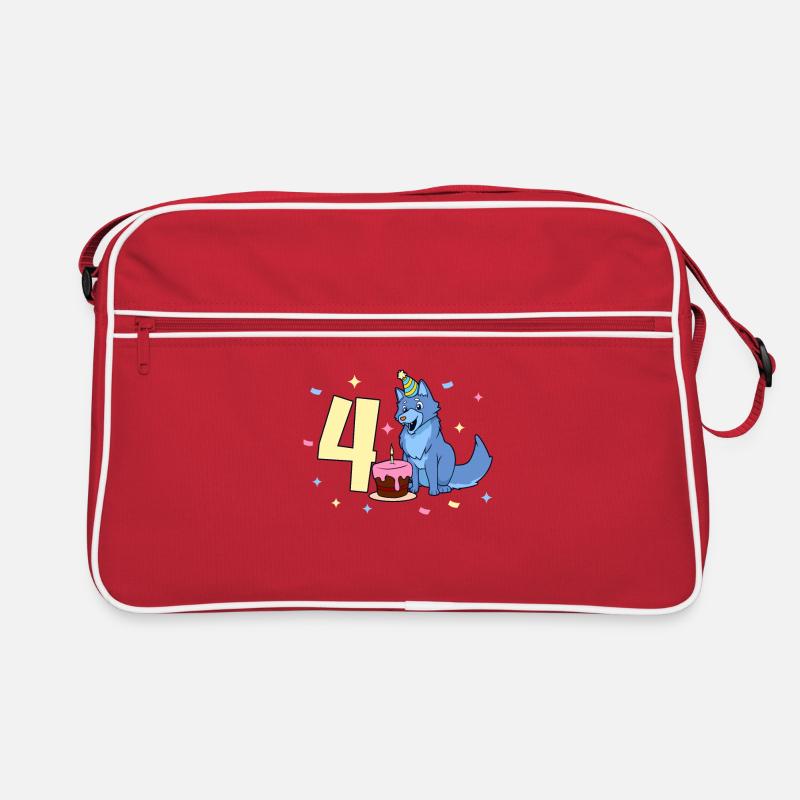 Mit Wolf - Kinder Geburtstag 4 Jahre Retro Tasche