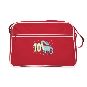 Mit Brachiosaurus - Kinder Geburtstag 10 Jahre - Retro Tasche - Rot/Weiß - Vorne