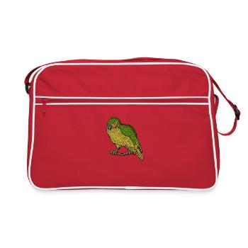 Zeichnung eines Kakapo - Retro Tasche - Rot/Weiß - Vorne