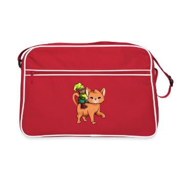 Gnome de jardin chevauche chat - Sac Retro - rouge/blanc - Devant
