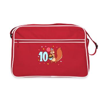 Mit Eichhörnchen - Kinder Geburtstag 10 Jahre - Retro Tasche - Rot/Weiß - Vorne
