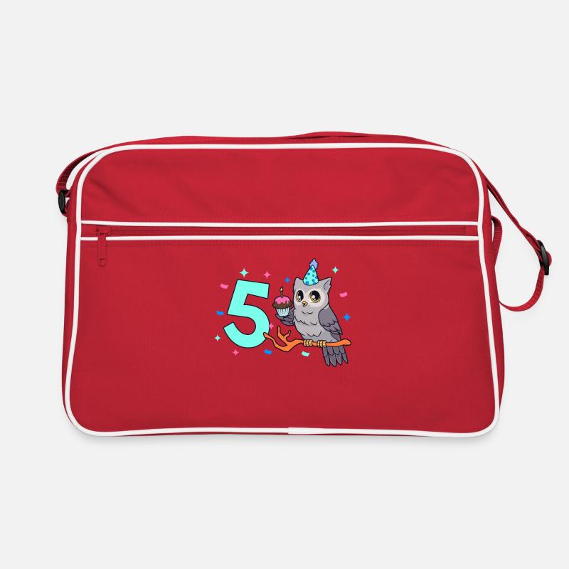 Mit Eule - Kinder Geburtstag 5 Jahre - Retro Tasche - Rot/Weiß