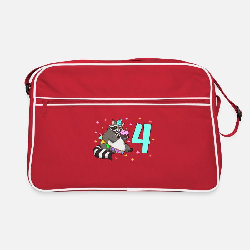 Mit Waschbär - Kinder Geburtstag 4 Jahre Retro Tasche