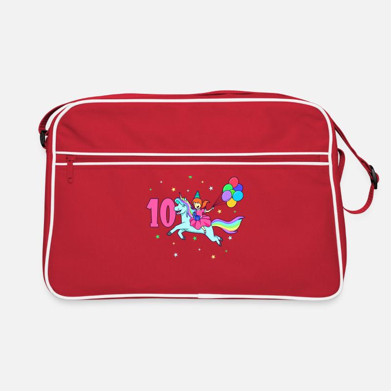 Mit Einhorn - Mädchen Geburtstag 10 Jahre - Retro Tasche - Rot/Weiß