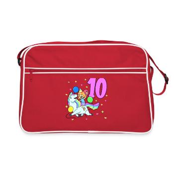 Mit Einhorn - Mädchen Geburtstag 10 Jahre - Retro Tasche - Rot/Weiß - Vorne