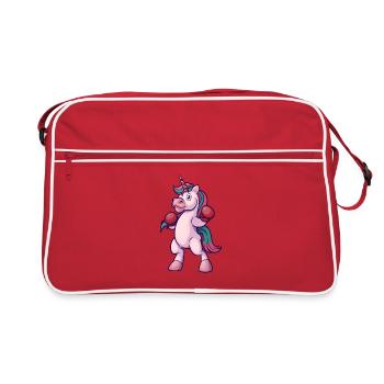 Cartoon Einhorn Boxer - Retro Tasche - Rot/Weiß - Vorne