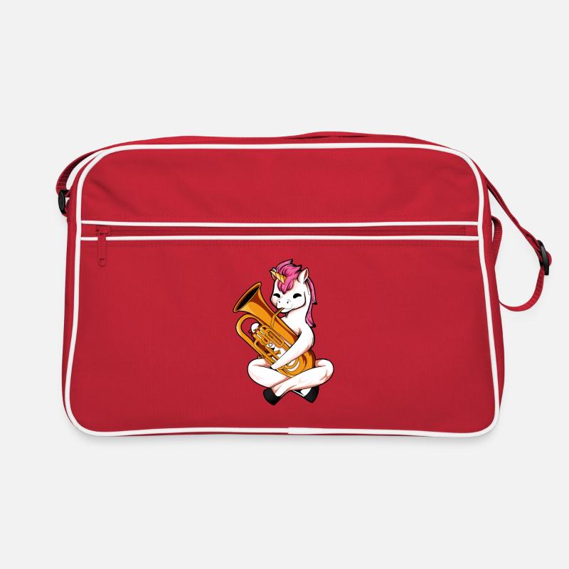 Cartoon Einhorn spielt Euphonium Retro Tasche