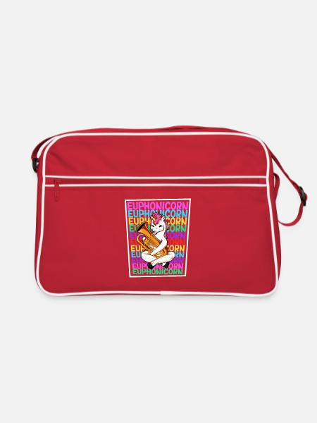 Euphonicorn - Einhorn mit Euphonium - Retro Tasche - Rot/Weiß - Vorne