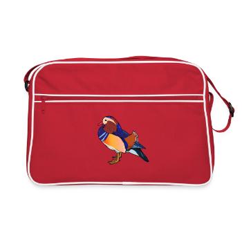 Zeichnung einer Mandarinente - Retro Tasche - Rot/Weiß - Vorne