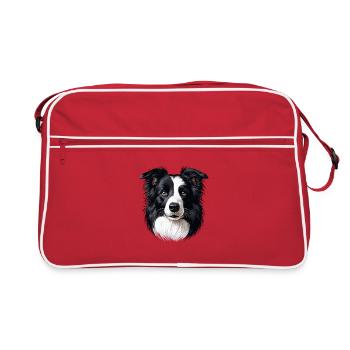 Visage de chien - Border Collie - Sac Retro - rouge/blanc - Devant