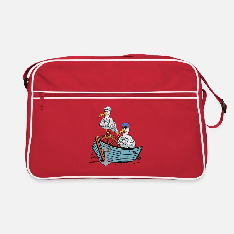 Maritime Möwen Möwe Seemänner Seefahrer Reise Boot - Retro Tasche - Rot/Weiß