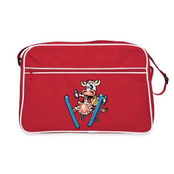 Kuh auf Skiern - Retro Tasche - Rot/Weiß - Vorne