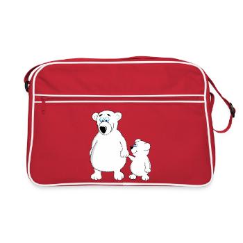Drolliger Baby Bär mit Papa oder Mama - Retro Tasche - Rot/Weiß - Vorne