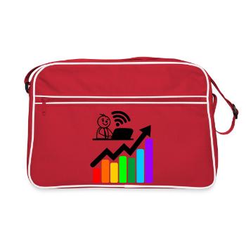 Tableau coloré jeune homme heureux sur ordinateur portable - Sac Retro - rouge/blanc - Devant