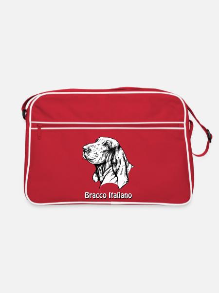 Bracco Italiano Portrait with text - Retro Bag - red/white - Front