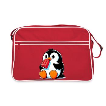 Penguin eats a popsicle - Retro Bag - red/white - Front