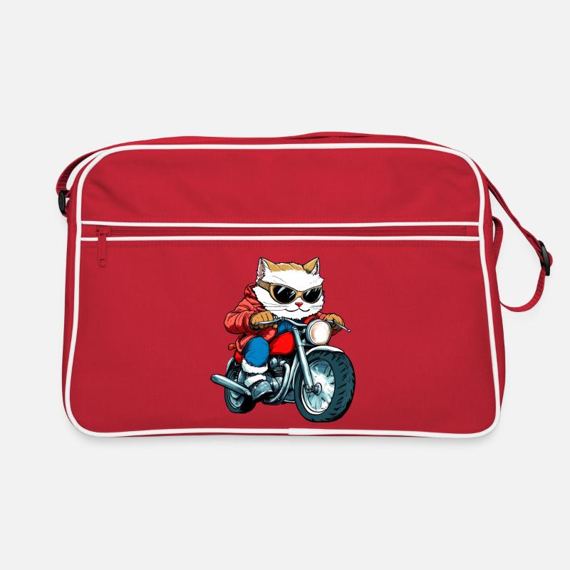 Katzen Motorradfahrer / Motorrad Katze - Retro Tasche - Rot/Weiß