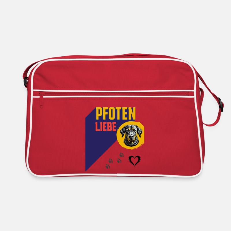 Pfoten Liebe Hundeillustration - Retro Tasche - Rot/Weiß
