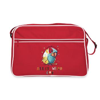 Bunter Papagei, alles wird gut - Retro Tasche - Rot/Weiß - Vorne