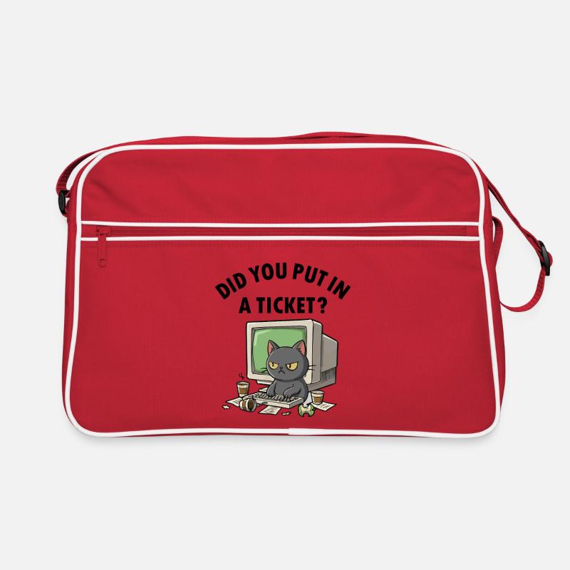 Helpdesk Katze fragt hast du ein Ticket erstellt - Retro Tasche - Rot/Weiß