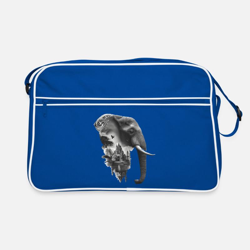 Éléphant et temple en collage Sac Retro