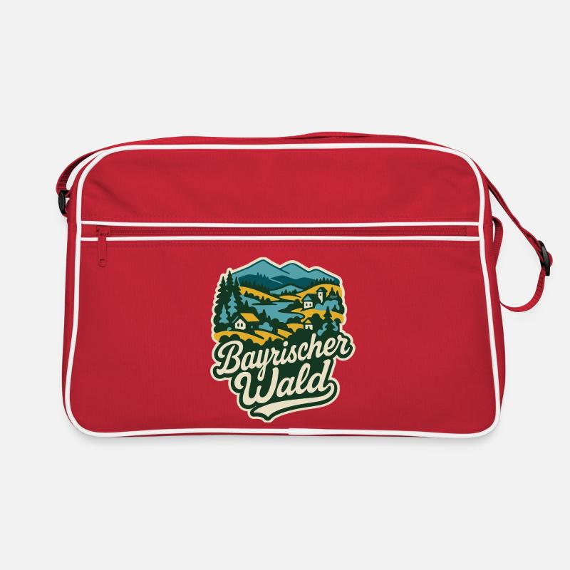 Bayerischer Wald Landschaft - Retro Tasche - Rot/Weiß