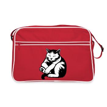 Sleeping Cat Silhouette - Retro Bag - red/white - Front