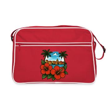 Hibiskus Küstenparadies Karibik - Retro Tasche - Rot/Weiß - Vorne