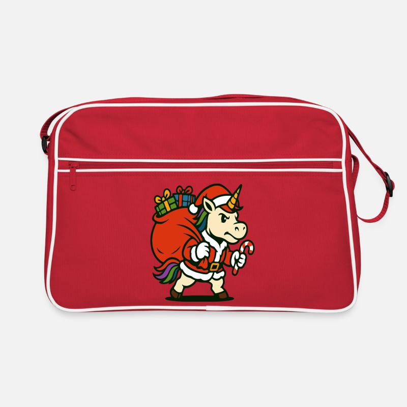 Starker Weihnachtsmann-Einhorn mit Geschenktüte Retro Tasche