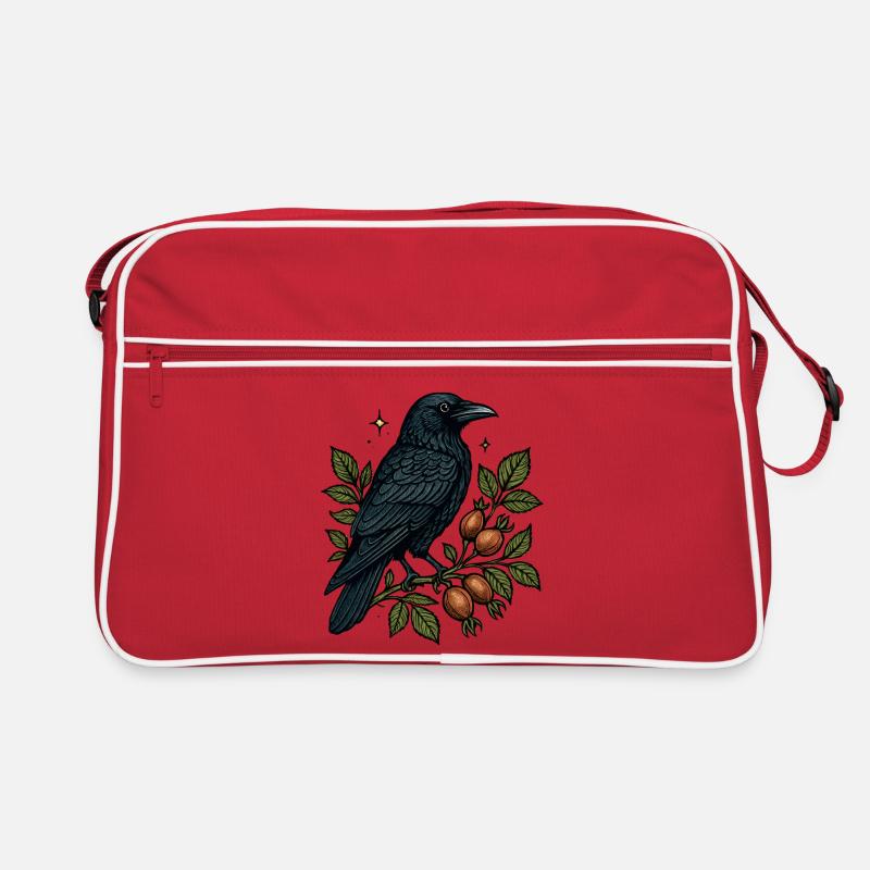 Night crow on berry vine Retro Bag