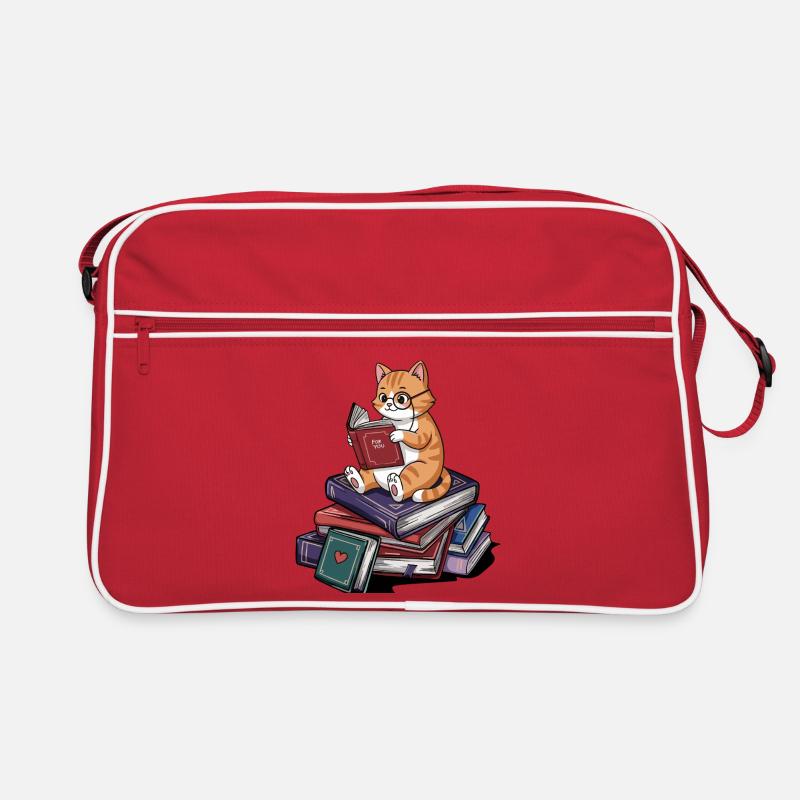Bookworm Cat Kitten Reading Books Art Retro Bag