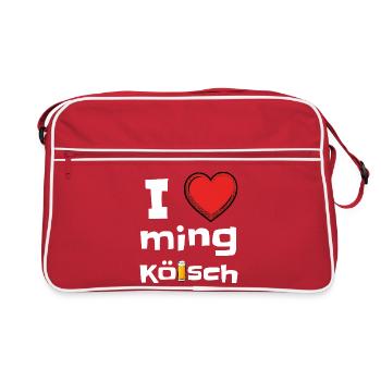 I Love Lev Ming Kölsch Köln Kult Spruch - Retro Tasche - Rot/Weiß - Vorne