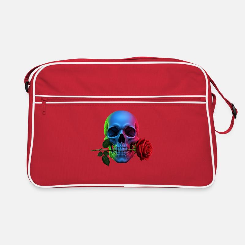 Neon Totenkopf mit Rose Gothic Design Retro Tasche