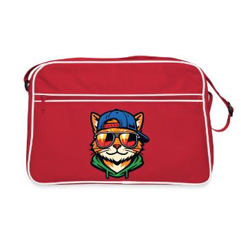 Chat avec des lunettes de soleil - Sac Retro - rouge/blanc - Devant