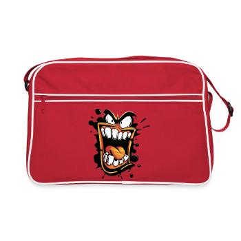 Orange large opened yelling mouth with crazy look - Retro Bag - red/white - Front