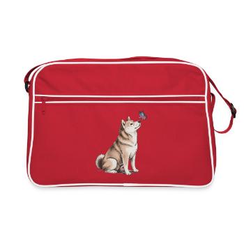 Chien Akita Inu avec motif papillon - Sac Retro - rouge/blanc - Devant