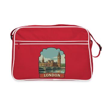 London Big Ben Red Bus Vintage Travel Badge - Retro Bag - red/white - Front