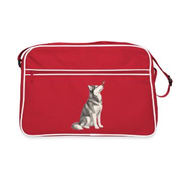 Croquis Husky sibérien avec papillon - Sac Retro - rouge/blanc - Devant