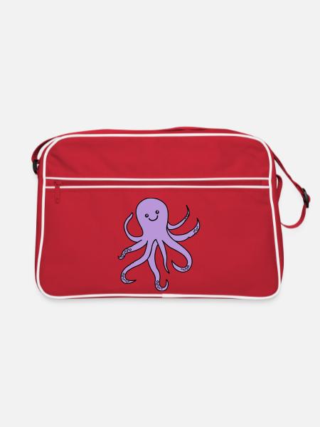 Lila Oktopus Charm - Retro Tasche - Rot/Weiß - Vorne
