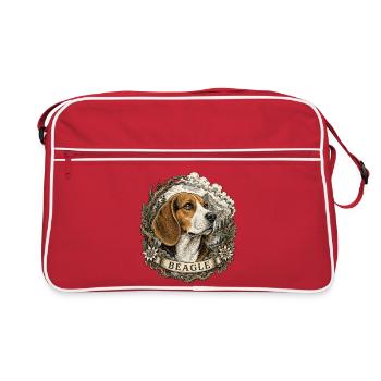 Beagle de style vintage avec un paysage montagneux - Sac Retro - rouge/blanc - Devant
