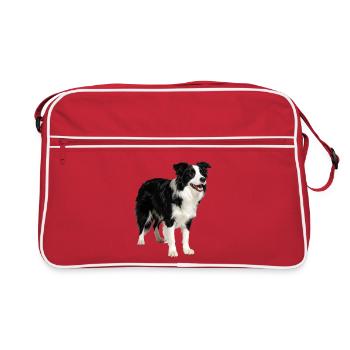 Border Collie Hund Energiegeladen - Retro Tasche - Rot/Weiß - Vorne