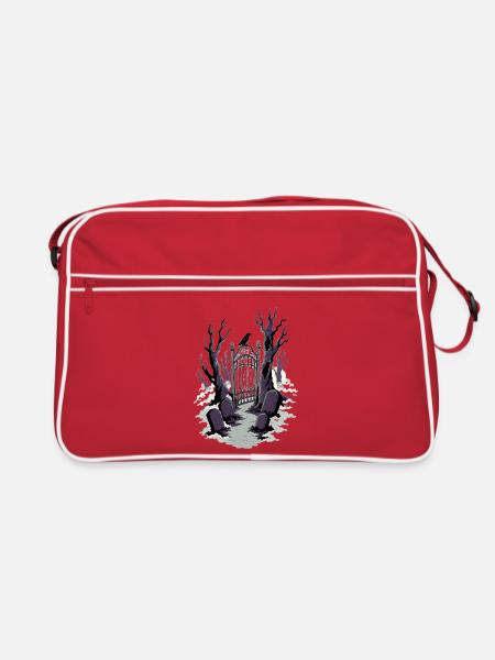 Friedhofstor im Nebel - Retro Tasche - Rot/Weiß