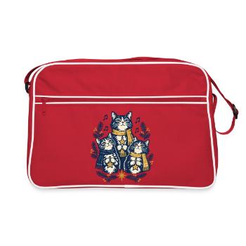 Weihnachtskatzen Singen Chor Katzenliebhaber Stern - Retro Tasche - Rot/Weiß - Vorne