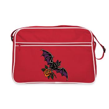Fledermaus mit Rose – Tattoo - Retro Tasche - Rot/Weiß - Vorne