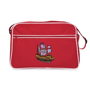 Piratenschiff mit Totenkopf - Retro Tasche - Rot/Weiß - Vorne