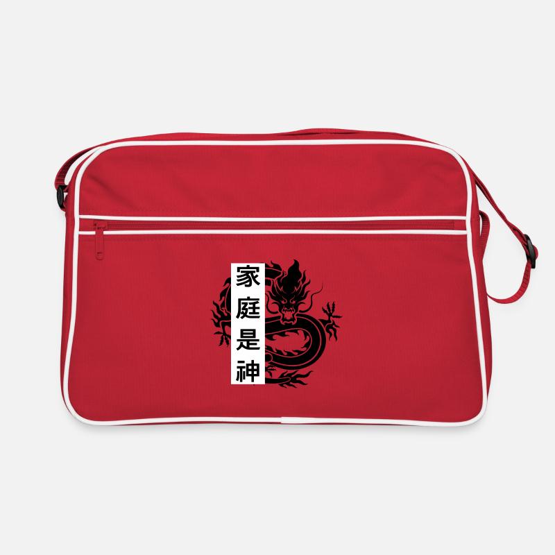 Caractères chinois avec des dragons - Sac Retro - rouge/blanc