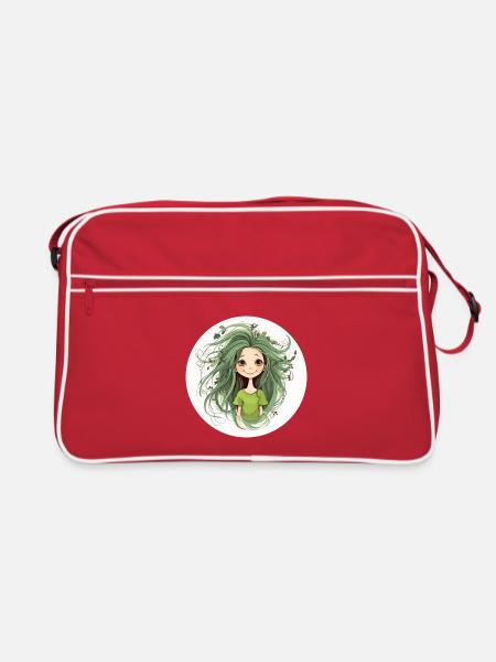Waldfee grün - Retro Tasche - Rot/Weiß - Vorne